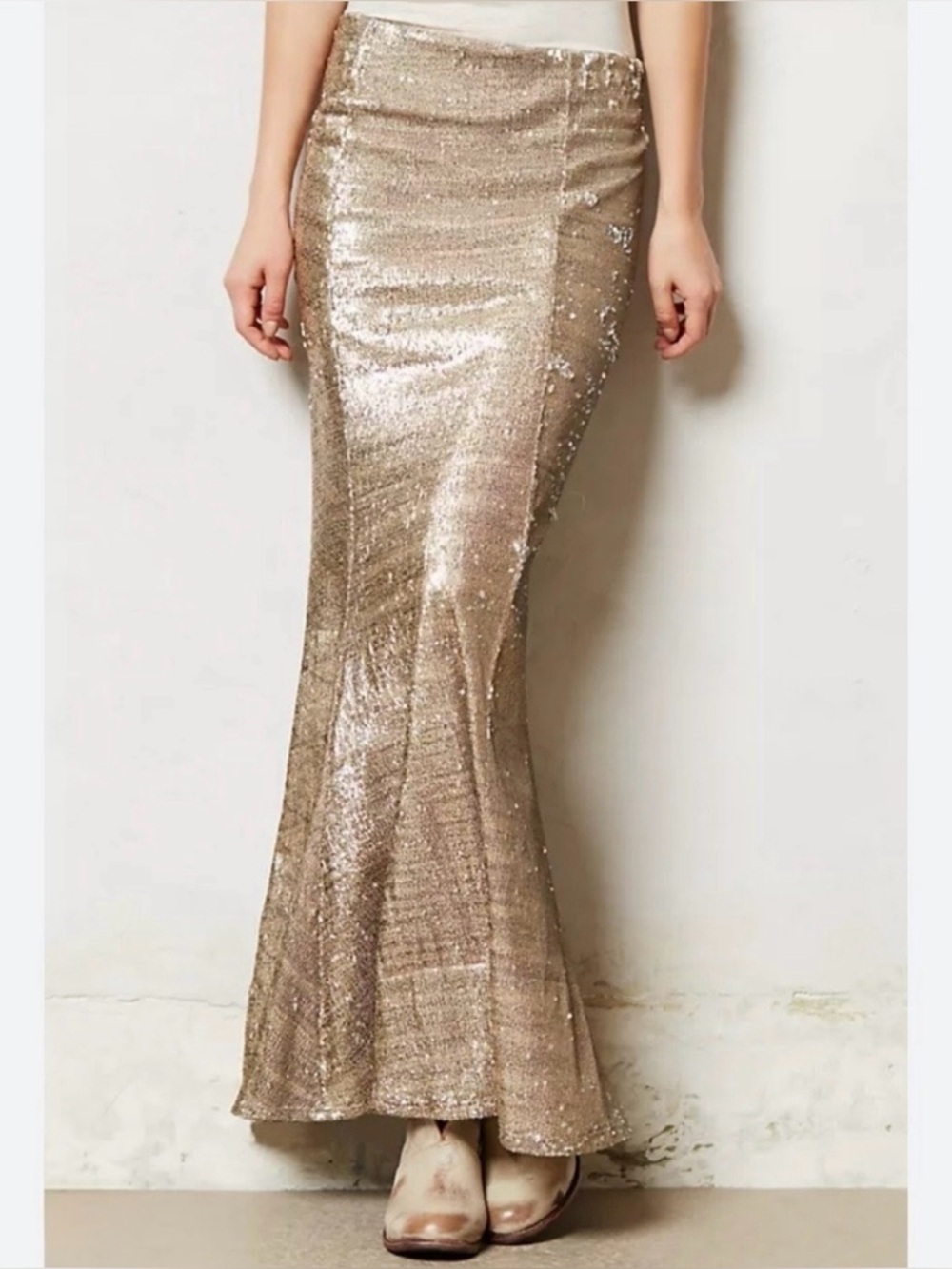 Line & Dot Goldie Silver Sequin Mermaid Tulip Maxi Skirt size XS